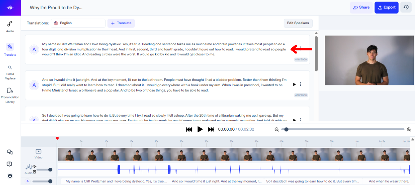 Auto Transcibe on Speechify Dubbing